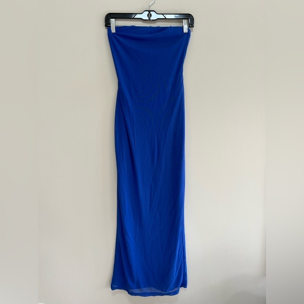 Hello Molly NWT Open Back Body Con Strapless Midi Dress in Cobalt Blue, size 6